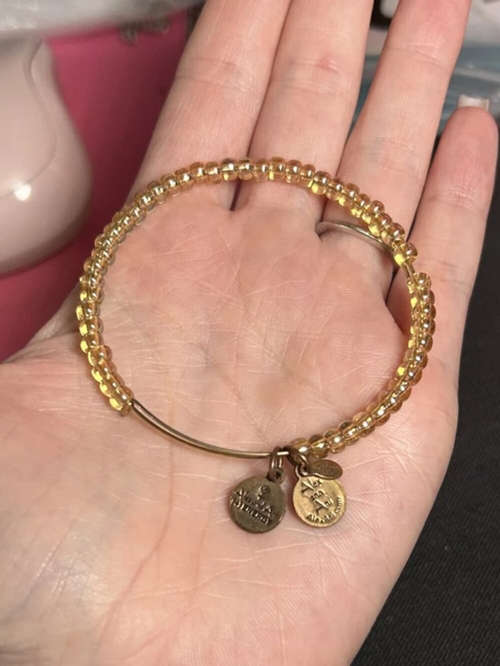 Alex and Ani Amber Gold Yellow Crystal Glass Bead Expandable Bangle Bracelet